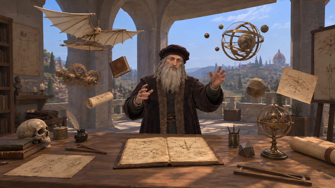 Imagen de la versión beta de Da Vinci VR Experience con Leonardo y sus inventos